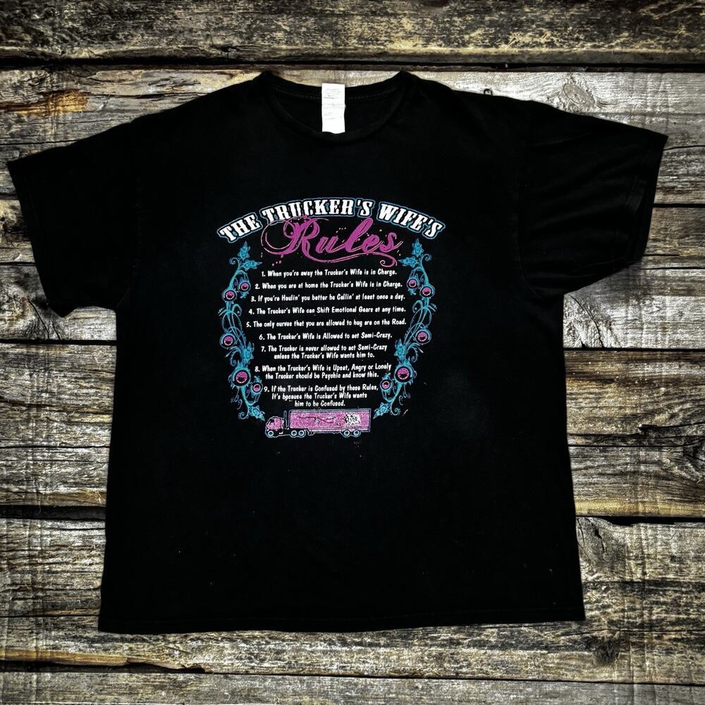 The Trucker's Wife's Rules T Shirt Adult Size XL Funny Black Y2k